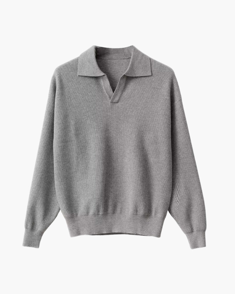 Textured Knit Polo Sweater
